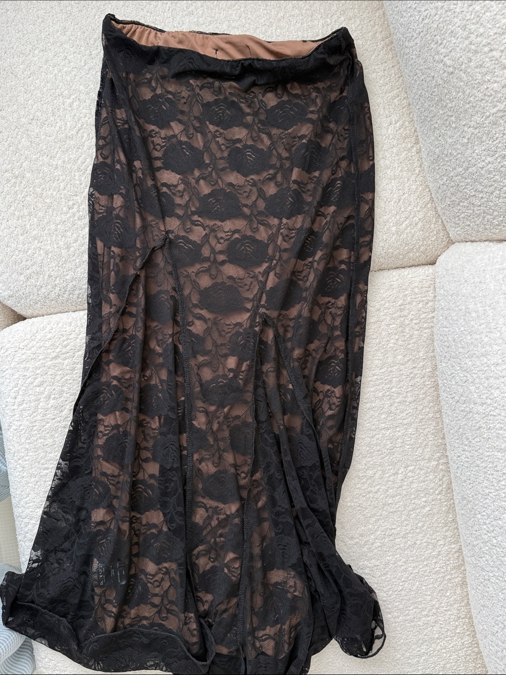 Tiger Mist Black Lace Maxi Dress with Nude Slip